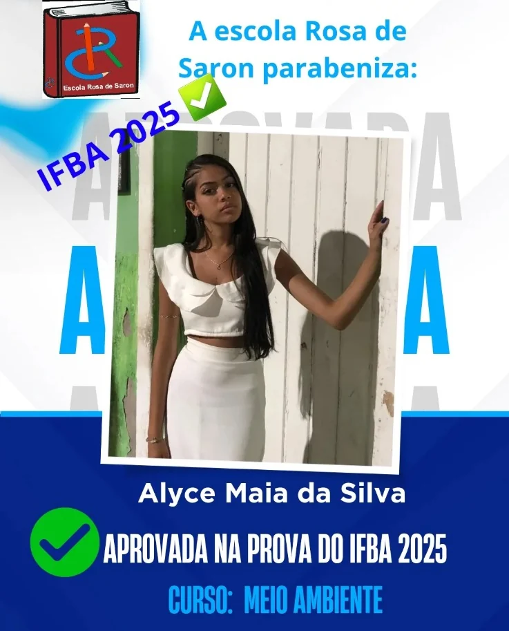 Cartão de aprovação no IFBA: Alyce Maia da Silva, Meio Ambiente